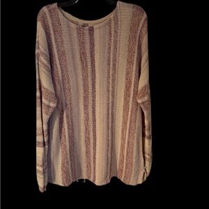 Chaps Striped Knit Sweater - Cream and Brown XL